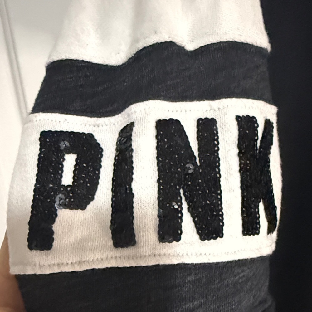 PINK Victoria's Secret Black and White Lace-Up Sweatshirt - Picture 5 of 7